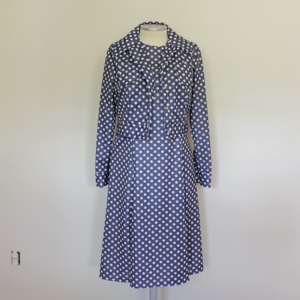 VINTAGE 2pc Navy Polka Dot Set Sz M
